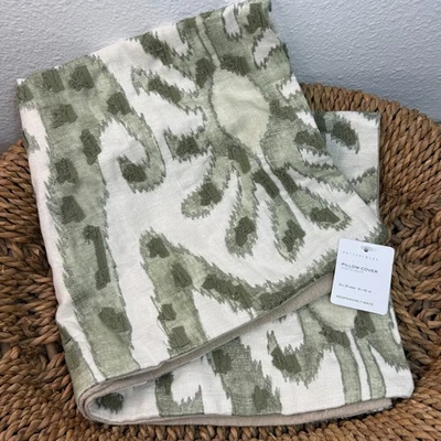 POTTERY BARN DELANCEY EMBROIDERED PILLOW COVER 24" SQ ~ GREEN - Image 1 of 4