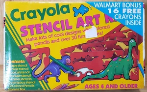 Crayola Schablone Kunst Kit 1993 versiegelt Walmart Bonus 16 Buntstifte Vintage neu - Bild 1 von 9
