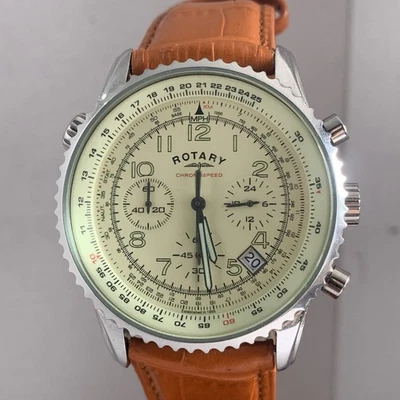 Reloj Rotary para hombre cronógrafo fecha esfera crema correa de cuero marrón GS03447/08  Foto 1 de 4