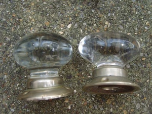 Pair Vintage Circa 1930s Glass Door Knobs Round & Oval Nickel Plated Roses - Picture 1 of 5
