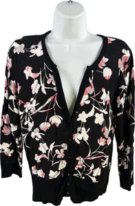 White House Black Market Damen-Cardigan schwarz Blumenmuster V-Ausschnitt Druckknopf – L - Bild 1 von 4