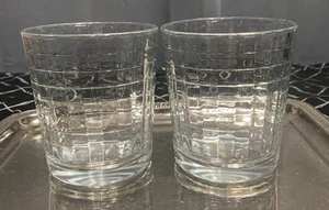 Drinking Clear Glasses Windowpane Old Fashioned Pair (2) 14 oz - Picture 1 of 5