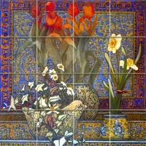 24 x 24 Art Colorful Flowers Vase Mural Ceramic Backsplash Bath Tile #191 - Picture 1 of 2