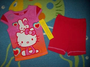 Hello Kitty Sleepwear 2pc Short Pajama Set Size 4 Small Peace Rabbit Hearts NWT - Picture 1 of 3