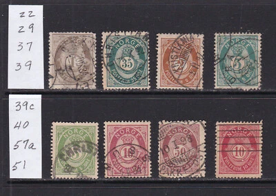 Noruega 1877 a 1898 - Scott # 22, 29, 37, 39c, 57a incluido - Alto valor Foto 1 de 2