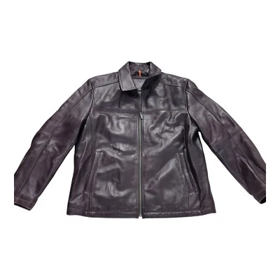 Chaqueta de cuello de cuero genuino liso Cole Haan para hombre marrón talla XL USADA EN EXCELENTE ESTADO Foto 1 de 4