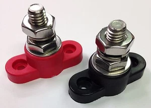 Red & Black Junction Block Power Post Set Insulated Terminal Stud 3/8" Stainless - Foto 1 di 1