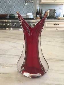 Rote Murano Sommerso Schwalbenvase 8,5 Zoll - Bild 1 von 2