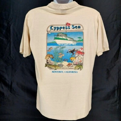 Men's Vintage 80s Monterey California Diving Tour Graphic Polo T-Shirt. Sz L. - Image 1 of 4