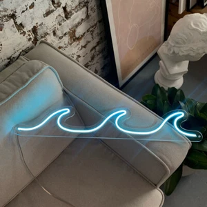 LED Blue Sea Wave Neon Light Acrylic Sign with Dimmer Coffee Shop Wall Hanging - Picture 1 of 3
