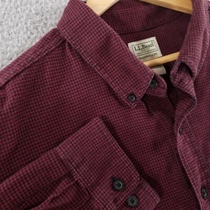 LL Bean Shirt XXL WICKED GOOD Flannel Maroon Houndstooth Traditional Fit Outdoor - Picture 1 of 9