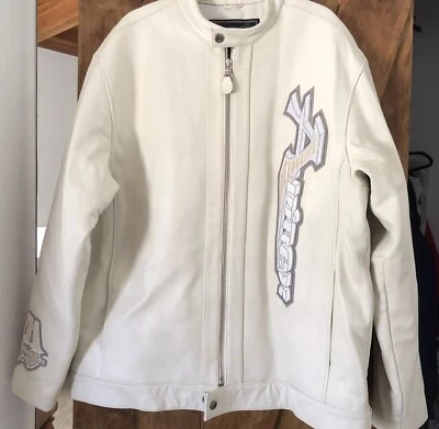 Chaqueta de cuero para hombre AVIREX Single Rider crema negro diamantes Crew años 90 66016 3XL Foto 1 de 4