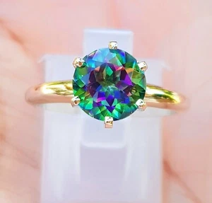 1.5ct Natural VS Green Mystic Topaz Solitaire Ring Solid 14K Yellow Gold Promise - Picture 1 of 12