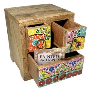 Mini comò portagioie in legno dipinto a mano cubo boho - Foto 1 di 6