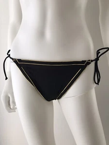 NWT La Perla Bottom Bikini Swimsuit Silver Black & Gold Tie Closure Size 10 - Picture 1 of 12