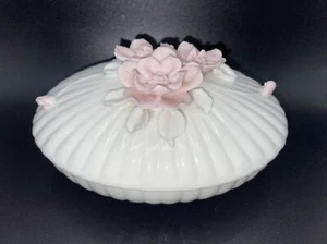 Royal Court Vintage Trinket Box Jewelry Japan Porcelain Pink Flower Lid Oval - Picture 1 of 7