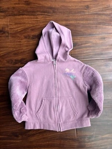 H&M Girls Zip Up Hoodie Size 4-6Y Pink Unicorn Fleece Pockets - Picture 1 of 7