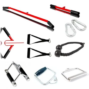 MULTI GYM CABLE MACHINE ATTACHMENT SINGLE/DOUBLE STIRRUP/SEATED ROW HANDLE GRIP - Picture 1 of 72