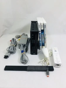 Nintendo Wii RVL-001 Schwarz Konsole mit Kabeln + Controller 3 Spiele getestet PLS ANSEHEN - Bild 1 von 23