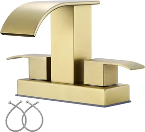 2 Handle Waterfall Bathroom Sink Faucet, Fit 4 Inch Centerset Sink Faucet, Stain - Picture 1 of 12