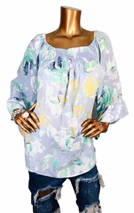 Zac & Rachel 2X Plus Top NWT $52 Sheer Shell Blouse Lite Wt Shirred Neck Bell Sl - Picture 1 of 11