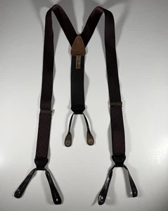 Trafalgar Silk Suspenders Black Purple Leather Pink Button Braces Gold Buckle - Picture 1 of 9