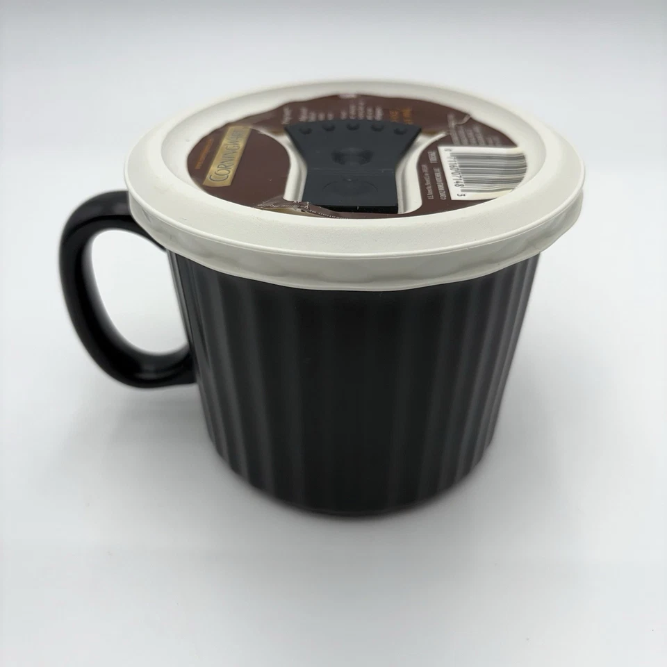 Corning Ware 20 унций кружка для еды черная керамика вентилируемая пластиковая крышка суп горячее какао - Изображение 1 из 4