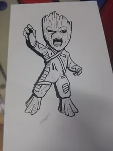 Groot baby marvel guardians ORIGINAL art 11x17 sketch RARE pencils comic drawing - Bild 1 von 1