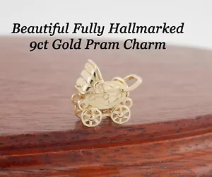 Beautiful Finely Modelled Fully Hallmarked  9ct Gold Baby Pram Charm / Pendant - Picture 1 of 6