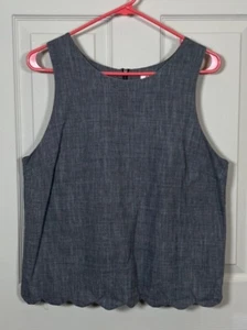 Women’s Large Monteau LA Scalloped Hem Linen Sleeveless Top Summer - Picture 1 of 8