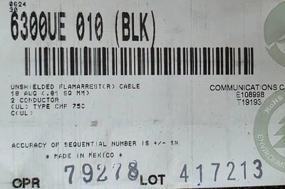 Cable de control/altavoz/audio Belden Wire 6300UE 18/2C Plenum CMP negro/100 pies Foto 1 de 4