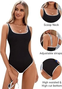 BMJL Womens M One Piece Swimsuit Black White Sports Adjustable Strap Bathing - Picture 1 of 3