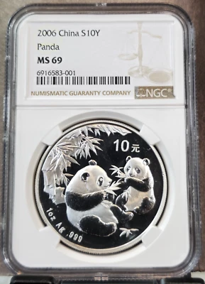 2006 CHINA SILVER 10 YUAN S10Y PANDA NGC MS 69 SCARCE GEM - Image 1 of 3