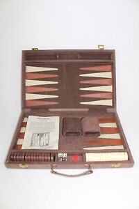 Vintage CARDINAL Brown & White Bakelite Backgammon Set Corduroy Case