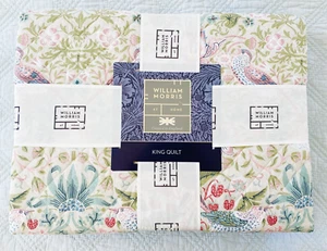 WILLIAM MORRIS England KING Cotton Percale Strawberry Thief Summer Diamond Quilt - Picture 1 of 3