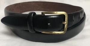 Perry Ellis Portfolio Men’s Belt Sz 44 Black Italian Leather Gold Plated Buckle - Picture 1 of 14