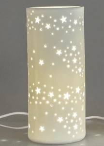 658661 Lampe Zylinder 12 x 28cm Stern-Design aus Matt-Weißem Porzellan - Bild 1 von 1