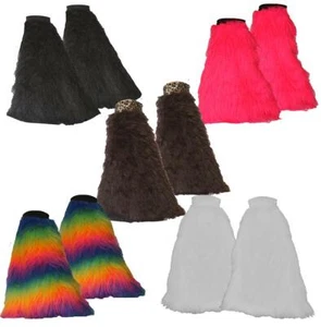 Adults Faux Fur Flared Boot Covers Rave Festival 90s Cyber Kid Fancy Dress - Picture 1 of 6
