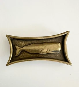 FIBBIA CINTURA JAMES BREAKELL "WHALE" OTTONE MASSICCIO ANNI 70 VINTAGE FIRMATA ARTISTA - Foto 1 di 5