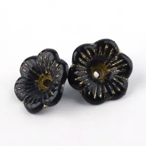50 BULK Beads Acrylic Flower Black Gold Lily Metal Enlaced Wholesale Supplies - Picture 1 of 1