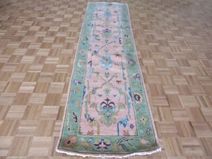 2'8 x 10 Runner Hand Knotted Pink Colorful Oushak Oriental Rug G13366 - Picture 1 of 12