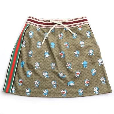 Excellent GUCCI DORAEMON 迷你半身裙 GG 图案网线棕色女式 S 656596 — 第 1/4 张图片