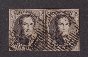 Belgium 1854 King Leopold I, used 10c imperf sc#6 thin pair [W139] - Picture 1 of 1