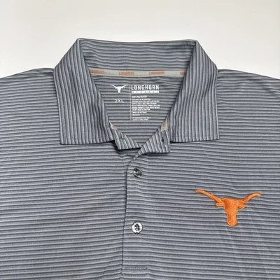 Texas Longhorns Polo Shirt Men XXL Gray Striped Performance Wicking Short Sleeve - Image 1 of 4