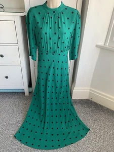 M&S DRESS Size 8 P Petite Green Spotty Black Polka Dot MAXI Marks & Spencer - Picture 1 of 13