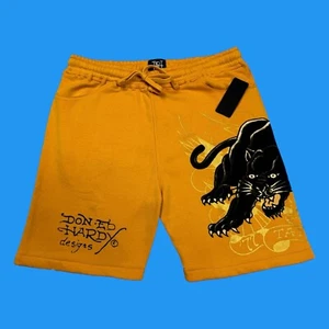 Ed Hardy Herren Größe Large Grafik Totenkopf Drache Tattoo Fleece gelb Sweatshorts - Bild 1 von 17