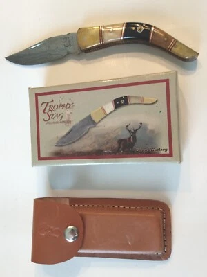 Cuchillo Carpeta Ciervo Trofeo Damasco Refuerzos/Espaciadores de Latón Funda Filetrable Foto 1 de 4