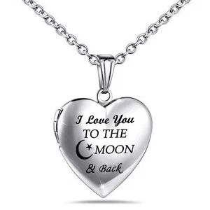 Love Heart Locket Necklace That Holds Pictures Engraved Always in My Heart Memor - Picture 1 of 7