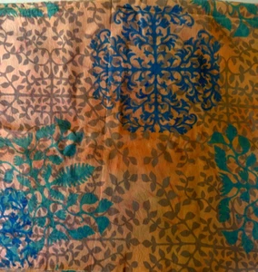 67” x 42” Hand Dyed Silk Fabric Block Print on a Medium/Light Tangerine - Picture 1 of 9