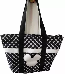 Disney Mickey Mouse Ears Black & White Print 19" Nylon Canvas Tote Bag 2 Handles - Picture 1 of 7